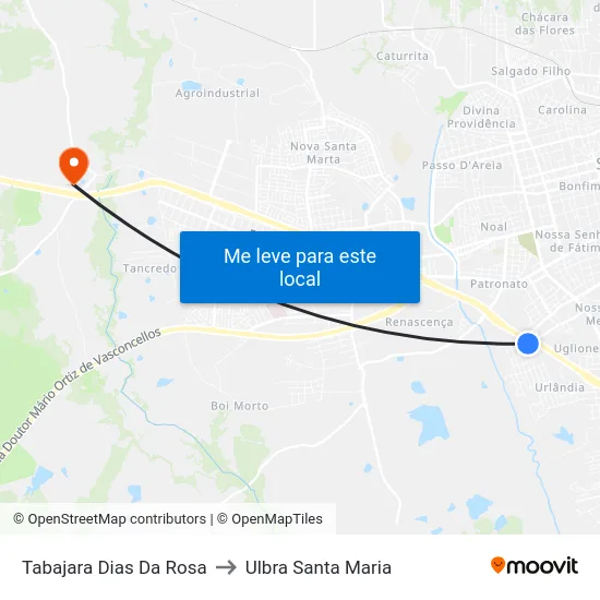 Tabajara Dias Da Rosa to Ulbra Santa Maria map