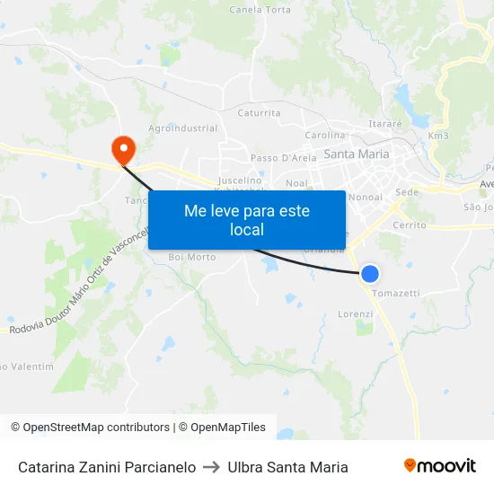 Catarina Zanini Parcianelo to Ulbra Santa Maria map