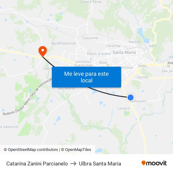 Catarina Zanini Parcianelo to Ulbra Santa Maria map