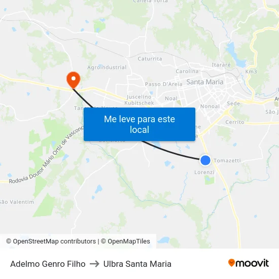 Adelmo Genro Filho to Ulbra Santa Maria map
