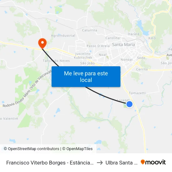 Francisco Viterbo Borges - Estância Do Minuano to Ulbra Santa Maria map