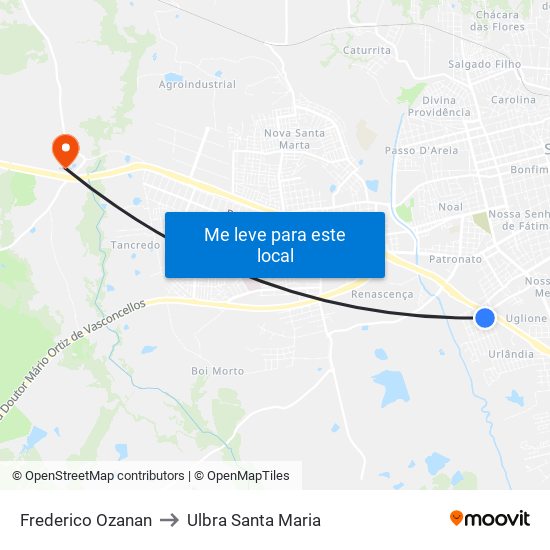 Frederico Ozanan to Ulbra Santa Maria map