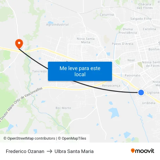 Frederico Ozanan to Ulbra Santa Maria map