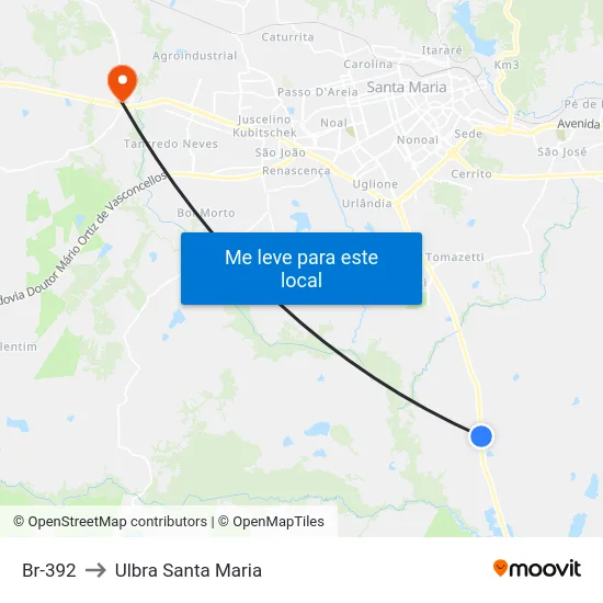 Br-392 to Ulbra Santa Maria map