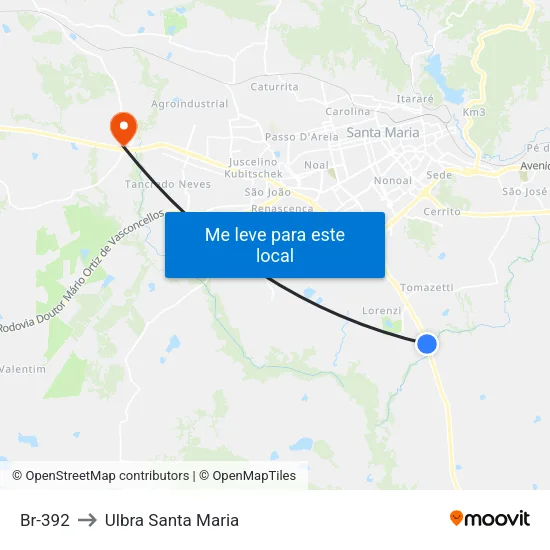 Br-392 to Ulbra Santa Maria map