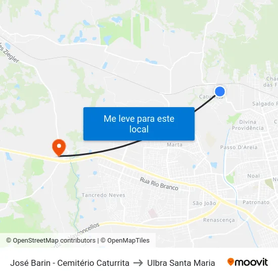 José Barin - Cemitério Caturrita to Ulbra Santa Maria map