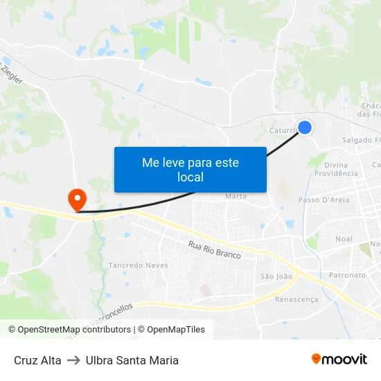 Cruz Alta to Ulbra Santa Maria map