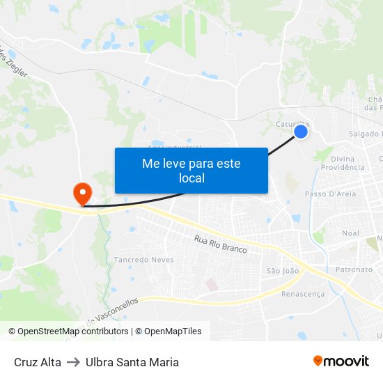 Cruz Alta to Ulbra Santa Maria map