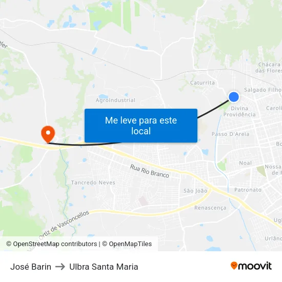 José Barin to Ulbra Santa Maria map