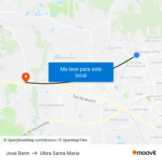 José Barin to Ulbra Santa Maria map