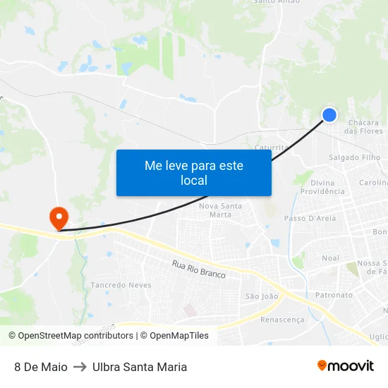 8 De Maio to Ulbra Santa Maria map