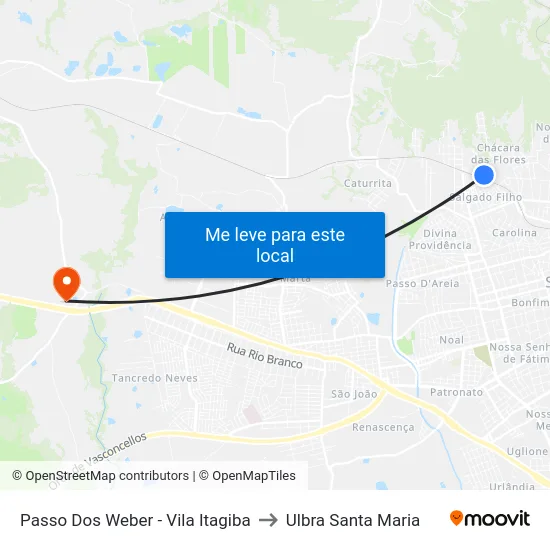 Passo Dos Weber - Vila Itagiba to Ulbra Santa Maria map