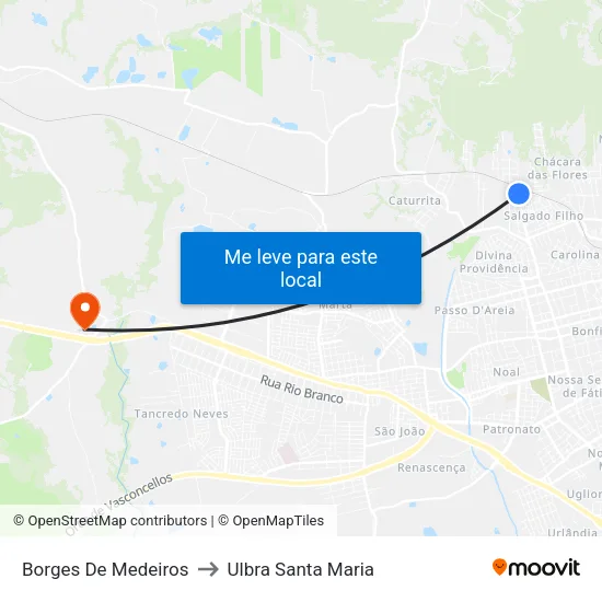 Borges De Medeiros to Ulbra Santa Maria map