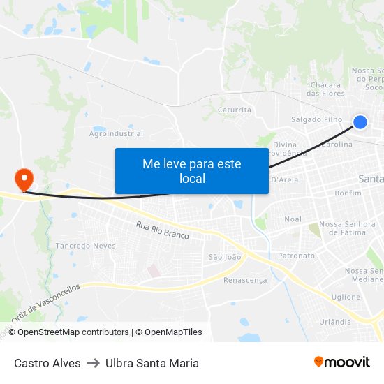 Castro Alves to Ulbra Santa Maria map