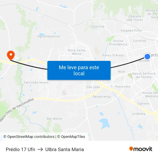 Prédio 17 Ufn to Ulbra Santa Maria map