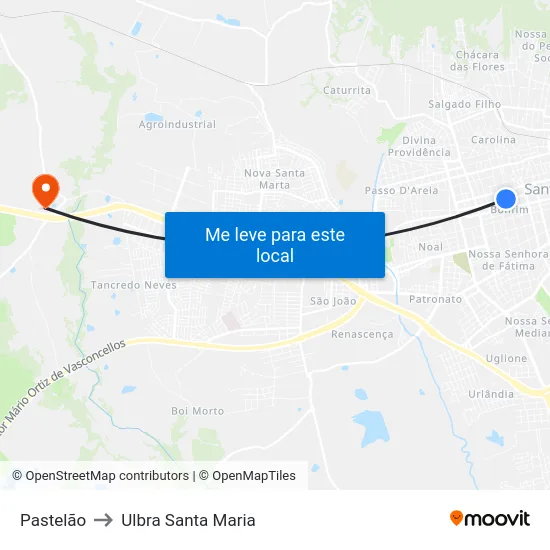 Pastelão to Ulbra Santa Maria map