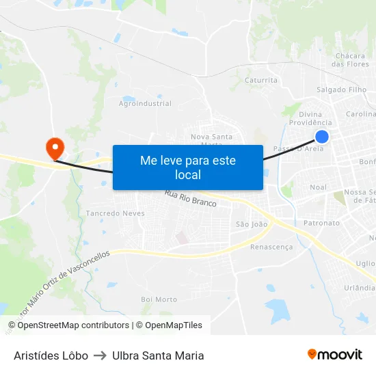 Aristídes Lôbo to Ulbra Santa Maria map