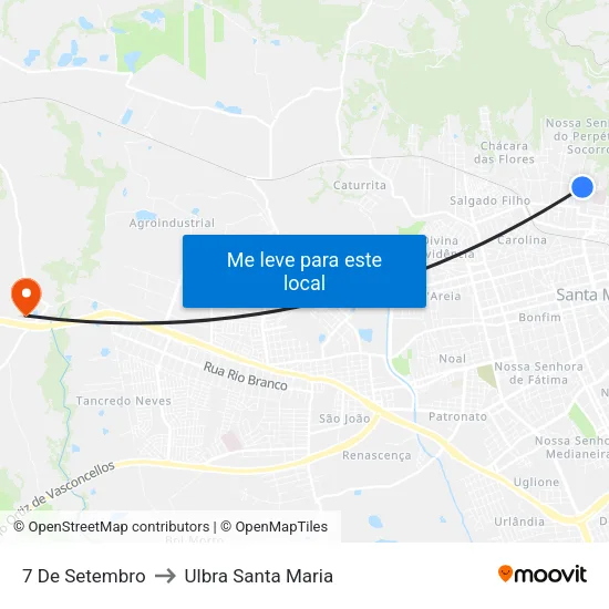 7 De Setembro to Ulbra Santa Maria map