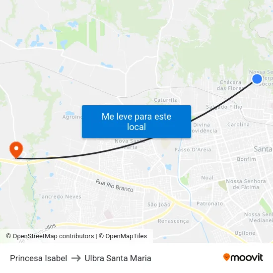Princesa Isabel to Ulbra Santa Maria map