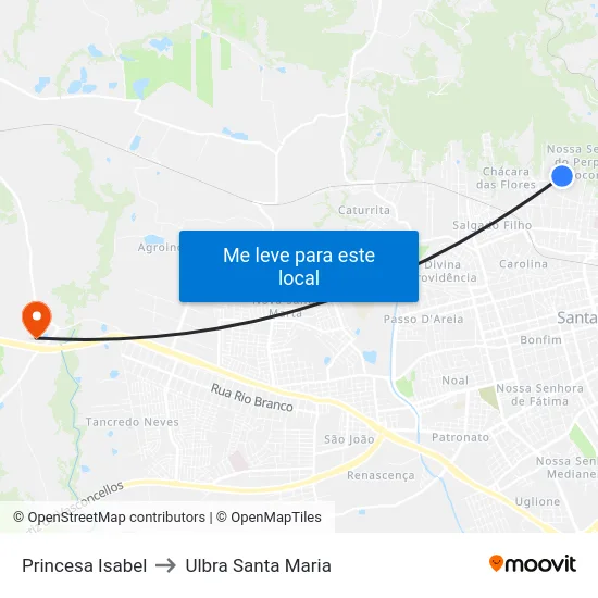 Princesa Isabel to Ulbra Santa Maria map
