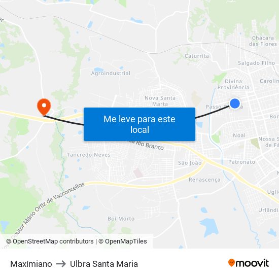 Maxímiano to Ulbra Santa Maria map