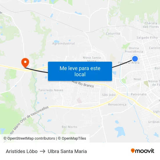 Aristídes Lôbo to Ulbra Santa Maria map