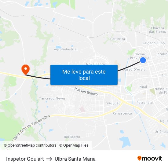 Inspetor Goulart to Ulbra Santa Maria map