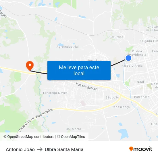Antônio João to Ulbra Santa Maria map