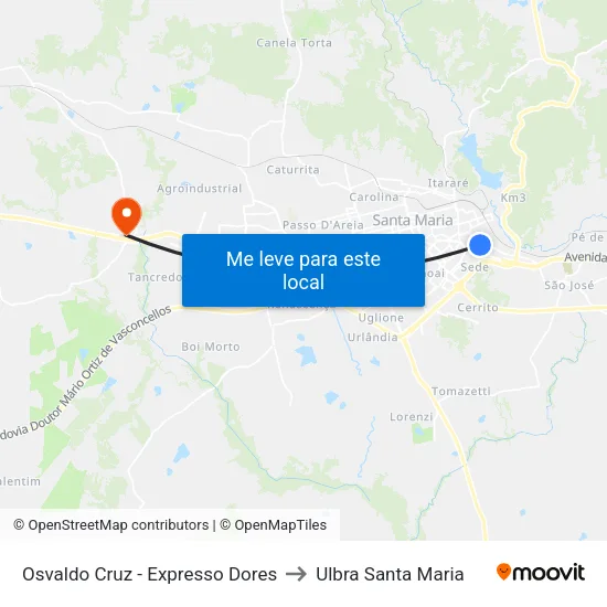 Osvaldo Cruz - Expresso Dores to Ulbra Santa Maria map