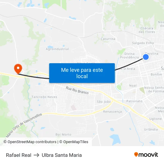 Rafael Real to Ulbra Santa Maria map