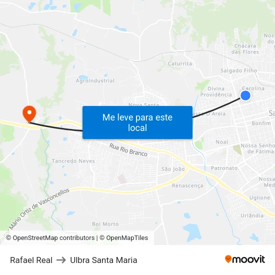 Rafael Real to Ulbra Santa Maria map