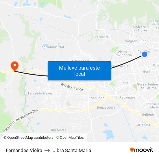 Fernandes Viêira to Ulbra Santa Maria map