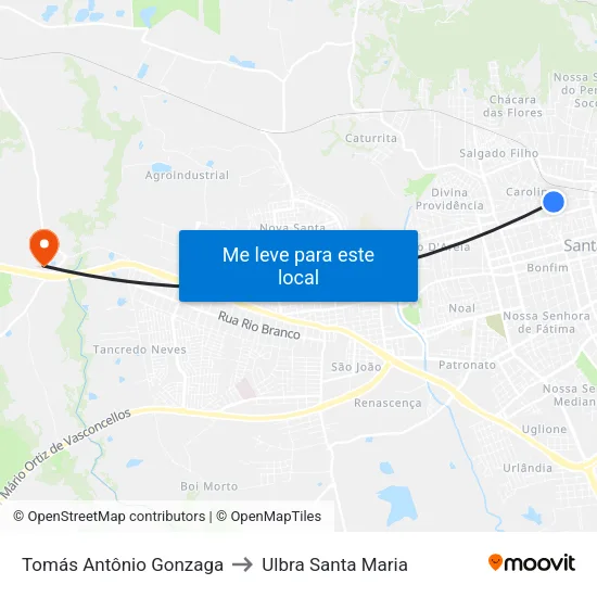 Tomás Antônio Gonzaga to Ulbra Santa Maria map