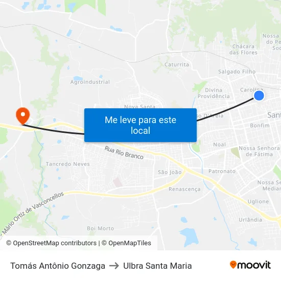 Tomás Antônio Gonzaga to Ulbra Santa Maria map