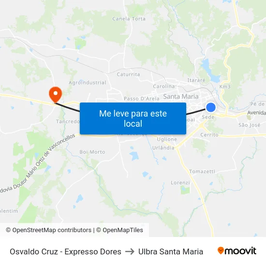 Osvaldo Cruz - Expresso Dores to Ulbra Santa Maria map