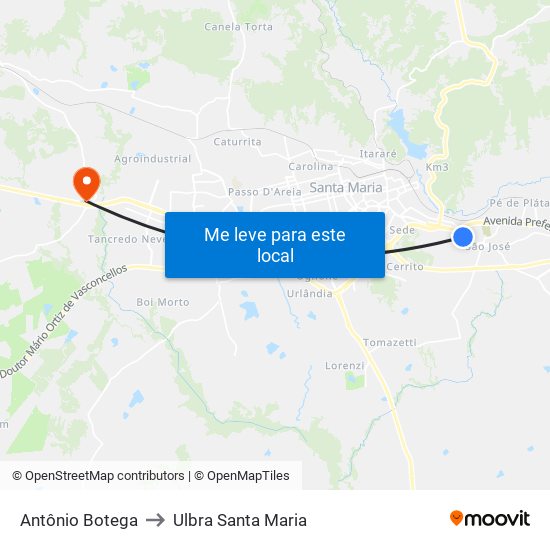 Antônio Botega to Ulbra Santa Maria map