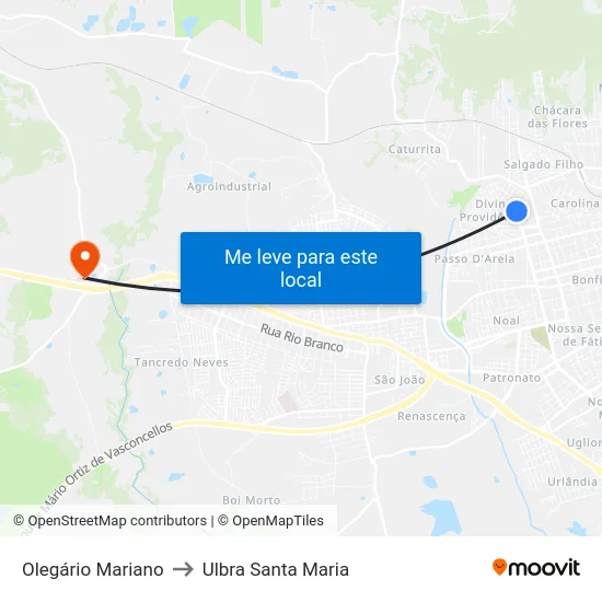 Olegário Mariano to Ulbra Santa Maria map