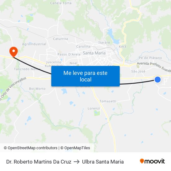 Dr. Roberto Martins Da Cruz to Ulbra Santa Maria map