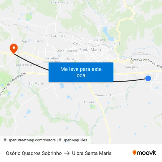 Osório Quadros Sobrinho to Ulbra Santa Maria map