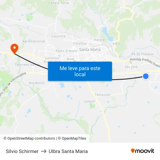 Sílvio Schirmer to Ulbra Santa Maria map