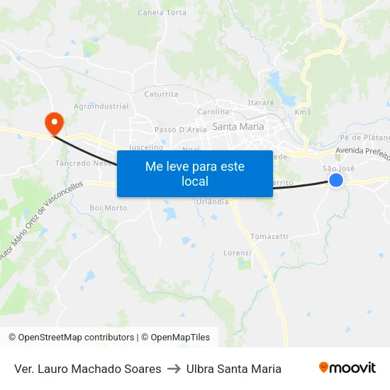 Ver. Lauro Machado Soares to Ulbra Santa Maria map