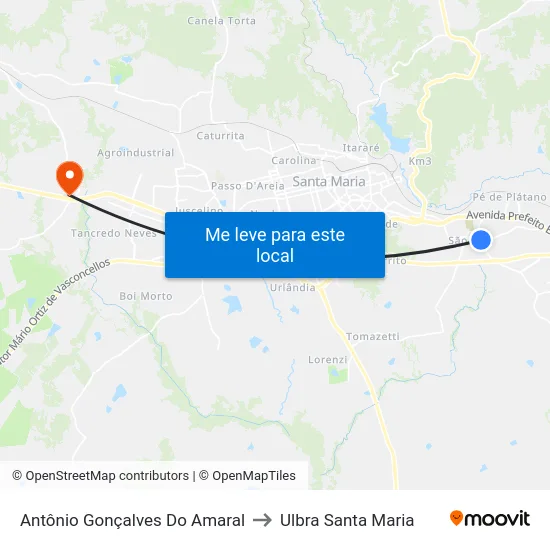 Antônio Gonçalves Do Amaral to Ulbra Santa Maria map
