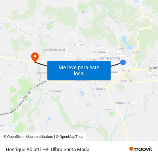 Henrique Abiatti to Ulbra Santa Maria map