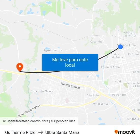 Guilherme Ritzel to Ulbra Santa Maria map