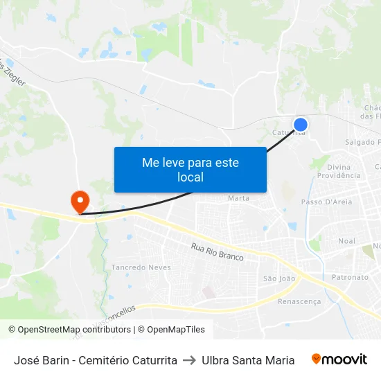 José Barin - Cemitério Caturrita to Ulbra Santa Maria map