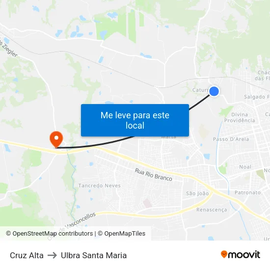 Cruz Alta to Ulbra Santa Maria map