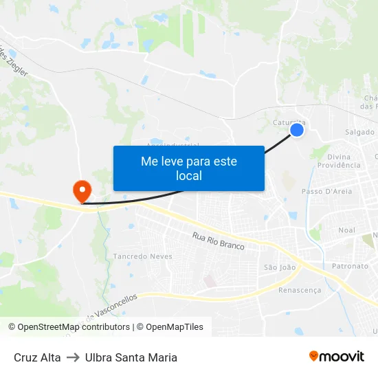 Cruz Alta to Ulbra Santa Maria map