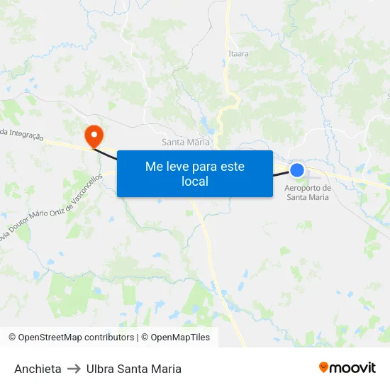 Anchieta to Ulbra Santa Maria map