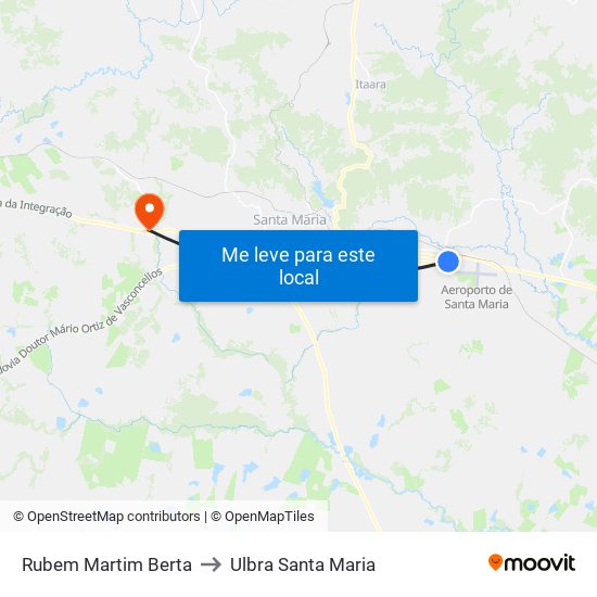 Rubem Martim Berta to Ulbra Santa Maria map