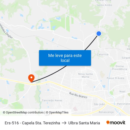 Ers-516 - Capela Sta. Terezinha to Ulbra Santa Maria map